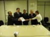 Odenildo Sena (Consecti), senador Eduardo Braga, deputado federal Sibá Machado, Mário Neto (Confap) e Helene Nader (SBPC) durante entrega oficial do novo Código, em agosto.